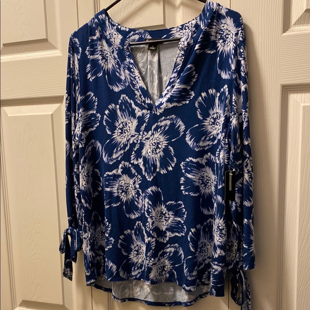 New Directions Blue and White Blouse